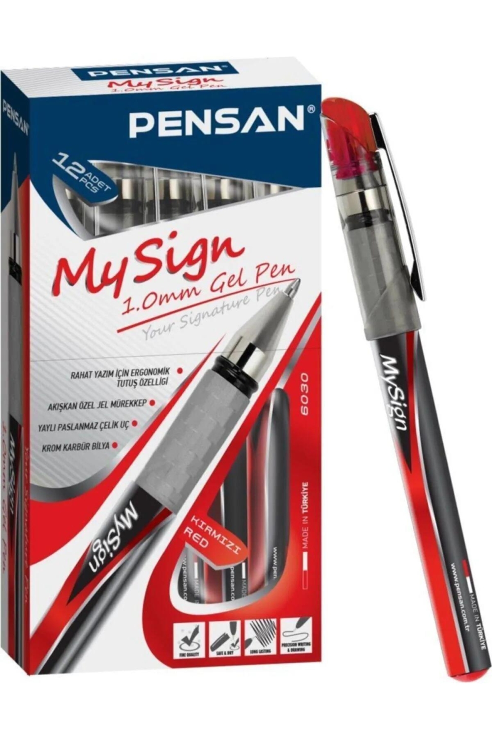 Pensan My Sign Jel İmza Kalemi 6030 Kırmızı 12 Li