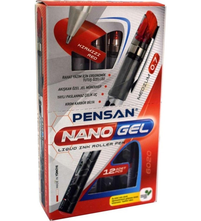 Pensan Roller Kalem Nano Jel 6020 Kırmızı 12 Li 