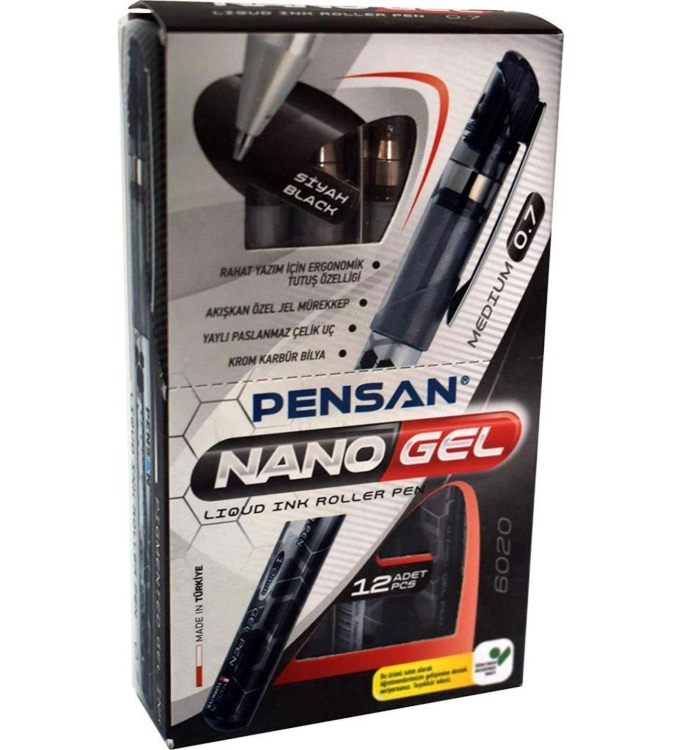 Pensan Roller Kalem Nano Jel 6020 Siyah 12 Li 