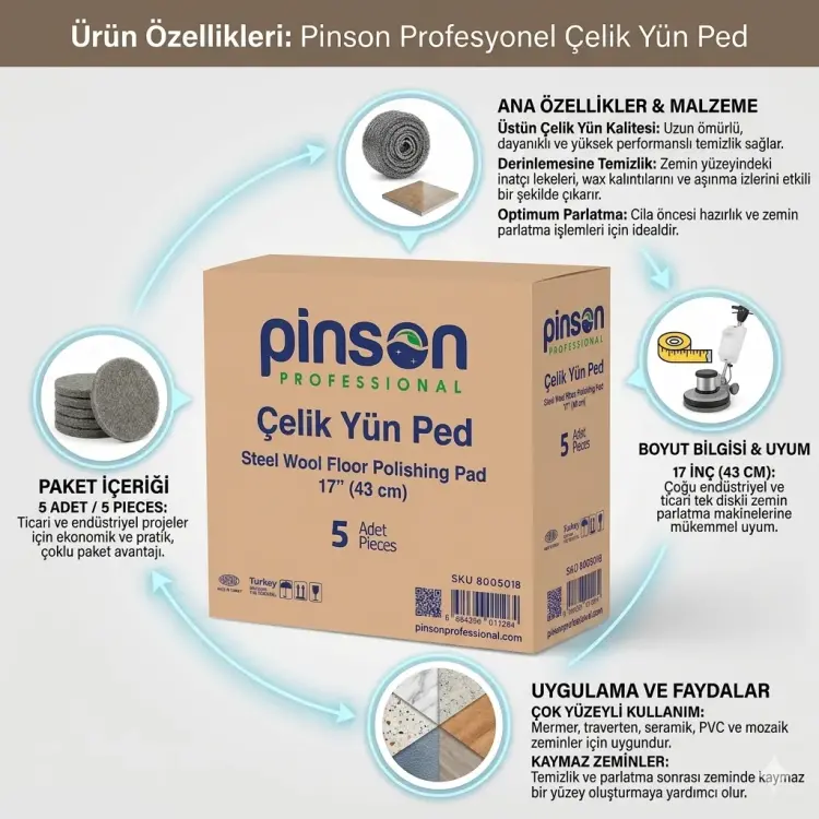 Pinson Çelik Yün Pedi 43 Cm 5 Adet - 3
