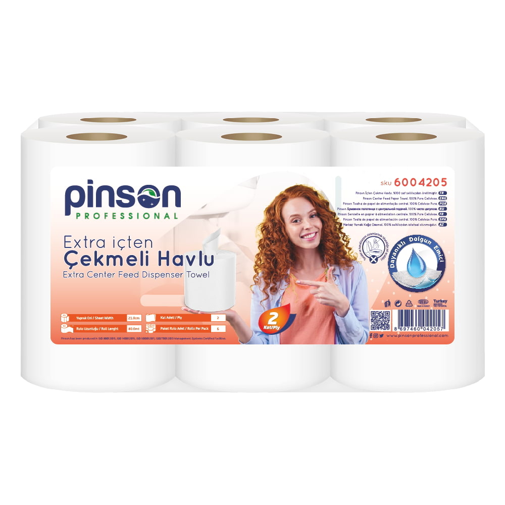 Pinson Extra İçten Çekmeli Dispenser Havlu 6 Lı 85 Mt
