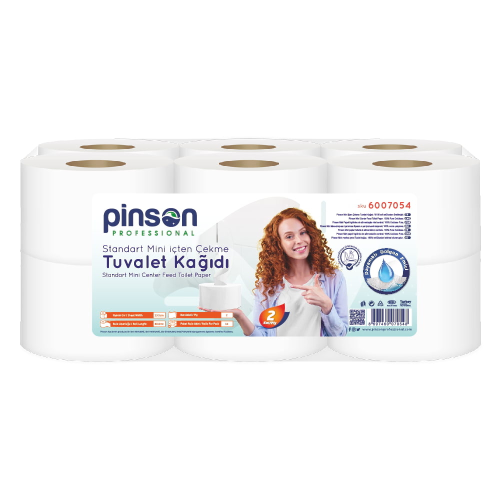 Pinson Standart Mini İçten Çekmeli Tuvalet Kağıdı 12 Li 80 Mt