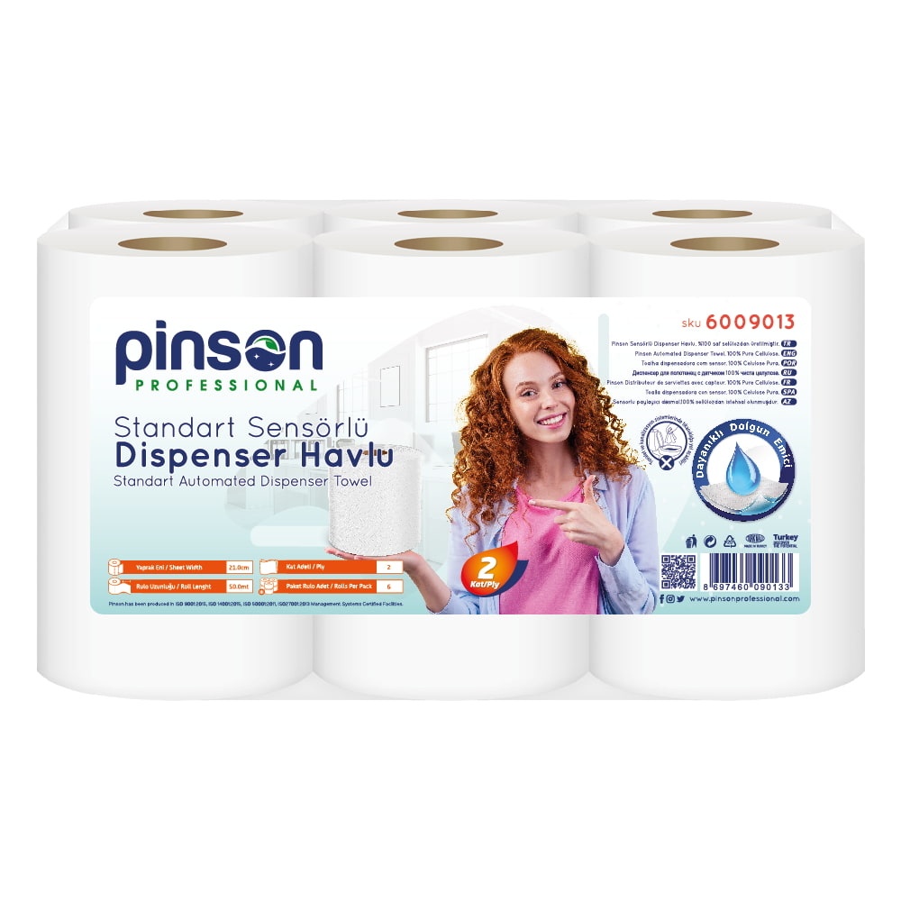 Pinson Standart Sensörlü Dispenser Havlu 21 Cm 6 Lı 50 Mt