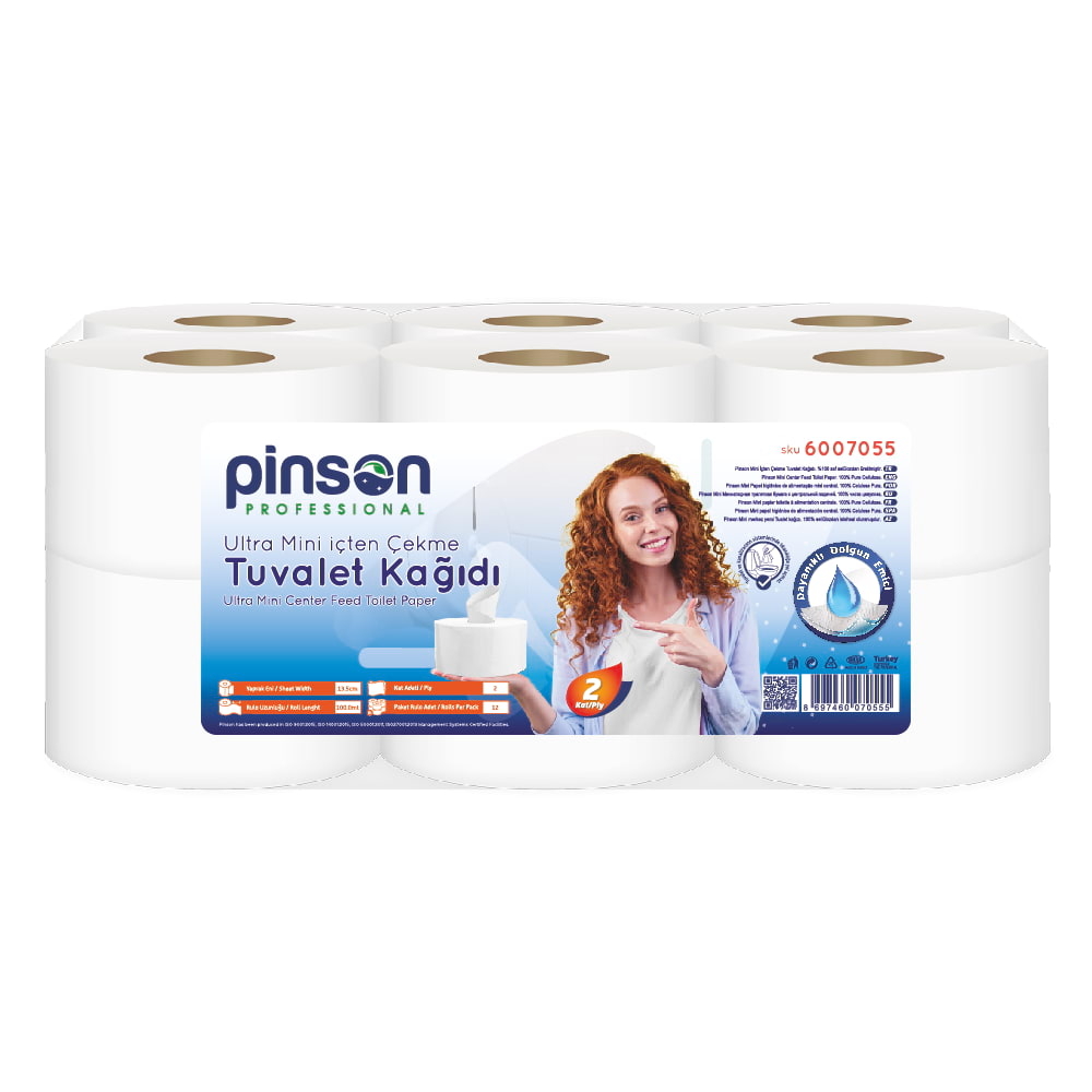 Pinson Ultra Mini İçten Çekmeli Tuvalet Kağıdı 12 Li 100 Mt