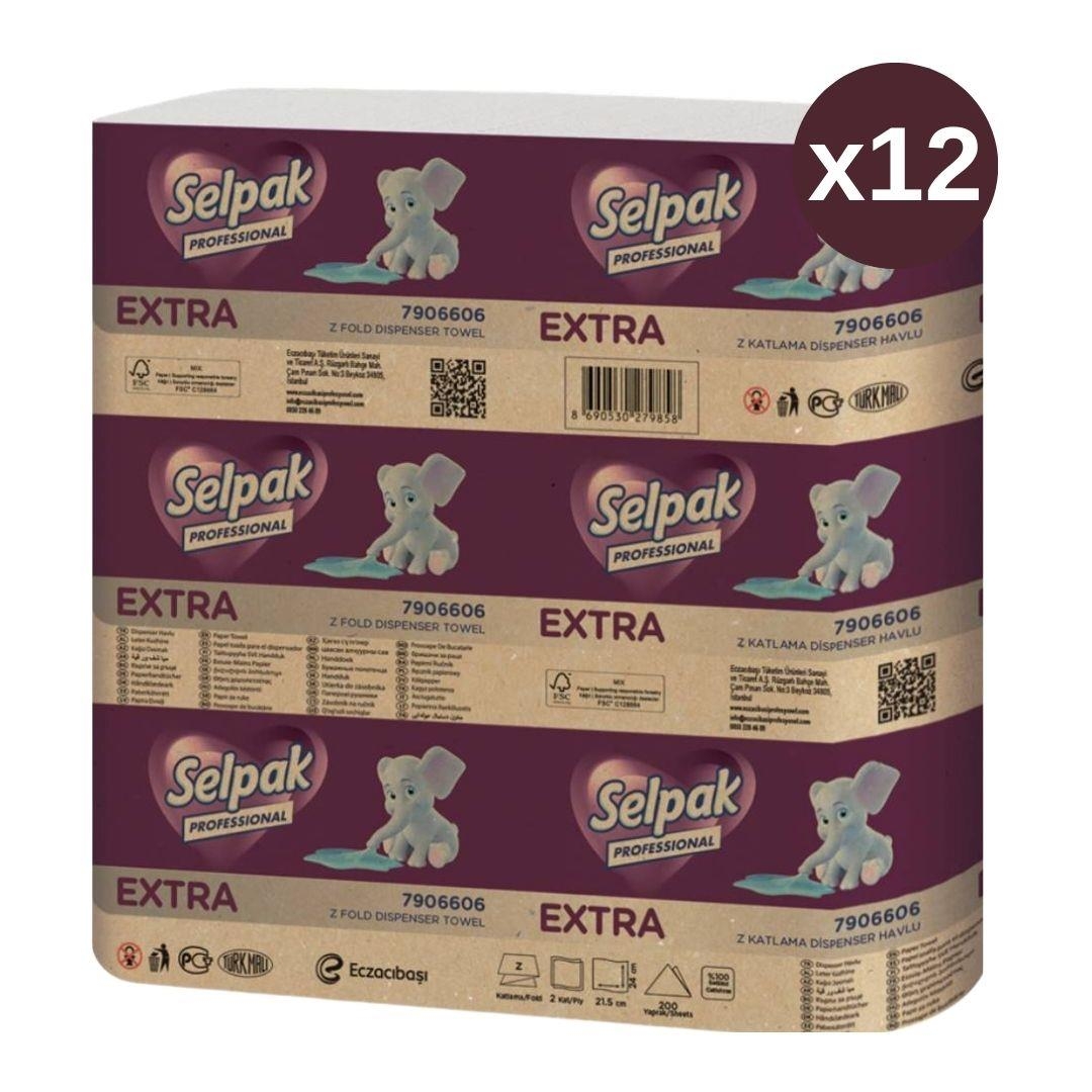 Selpak Professional Extra Z Katlama Dispenser Havlu Kağıt 200 Yaprak x 12 Li
