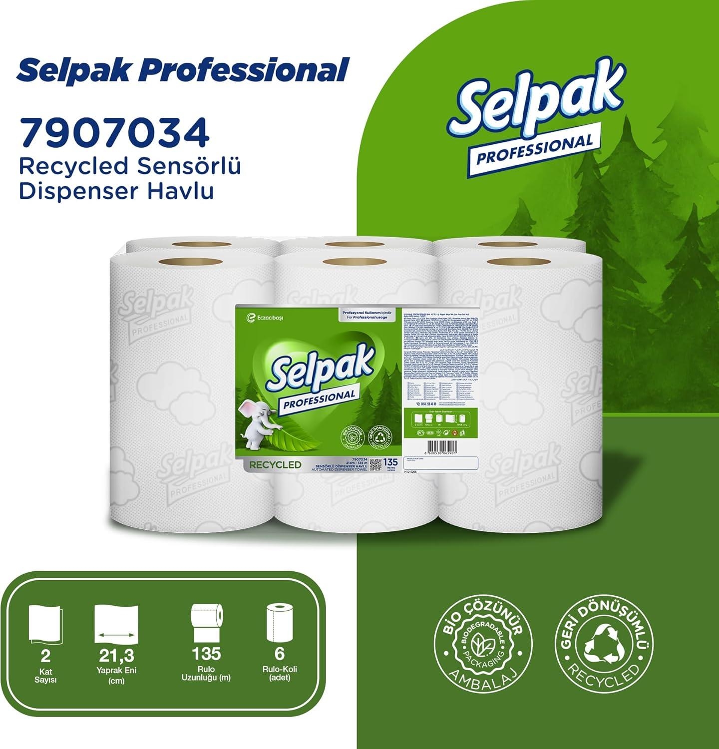 SENSATlON  6張セット Selpak Professional Recycled Sensörlü Dispenser Havlu 21 Cm 135