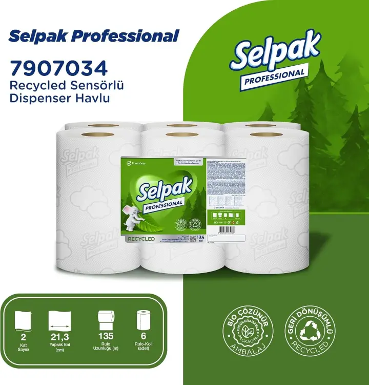 Selpak Professional Recycled Sensörlü Dispenser Havlu 21 Cm 135 Metre 6 Lı - 3