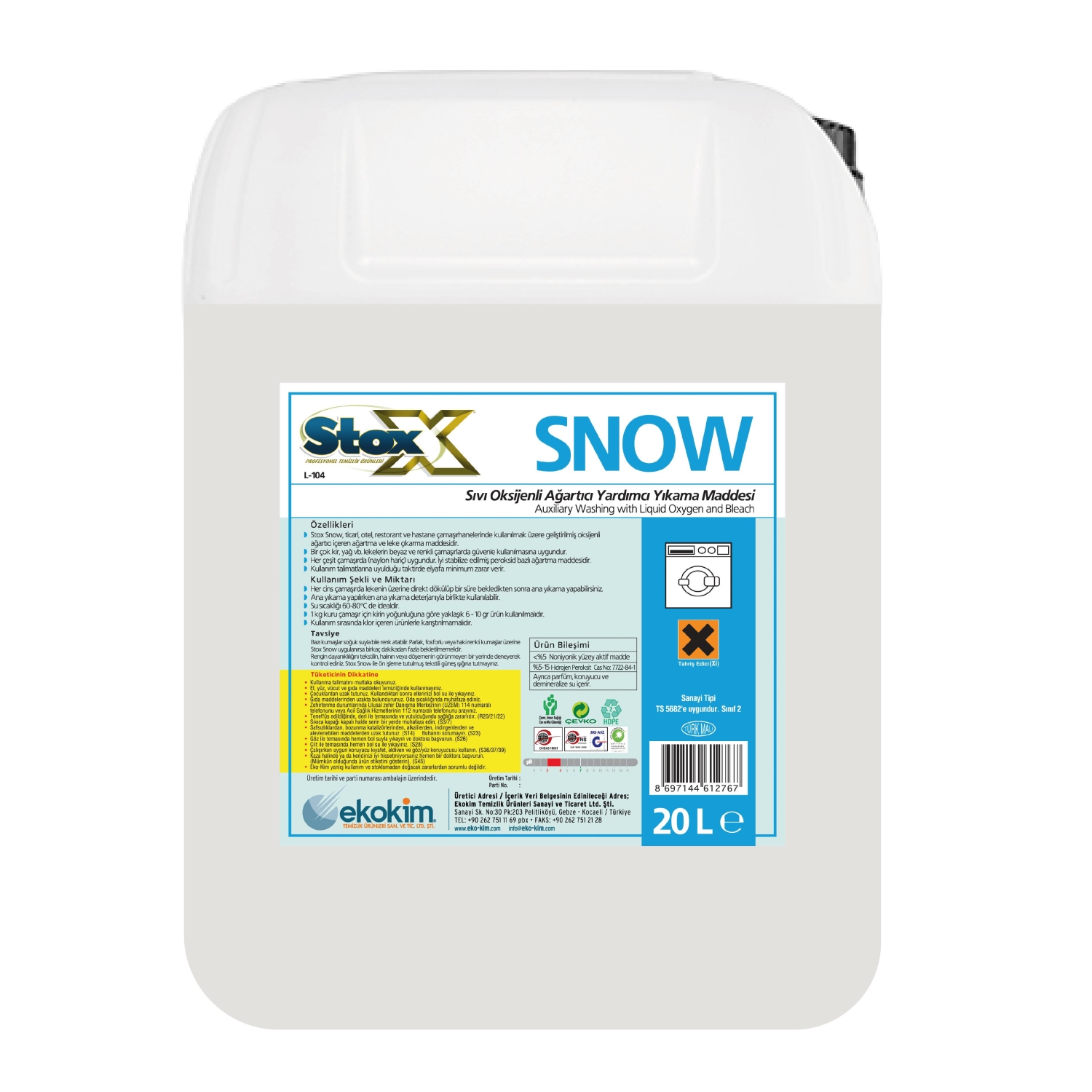 Stox Snow Sıvı Oksijen Bazlı Ağartıcı 20 Kg