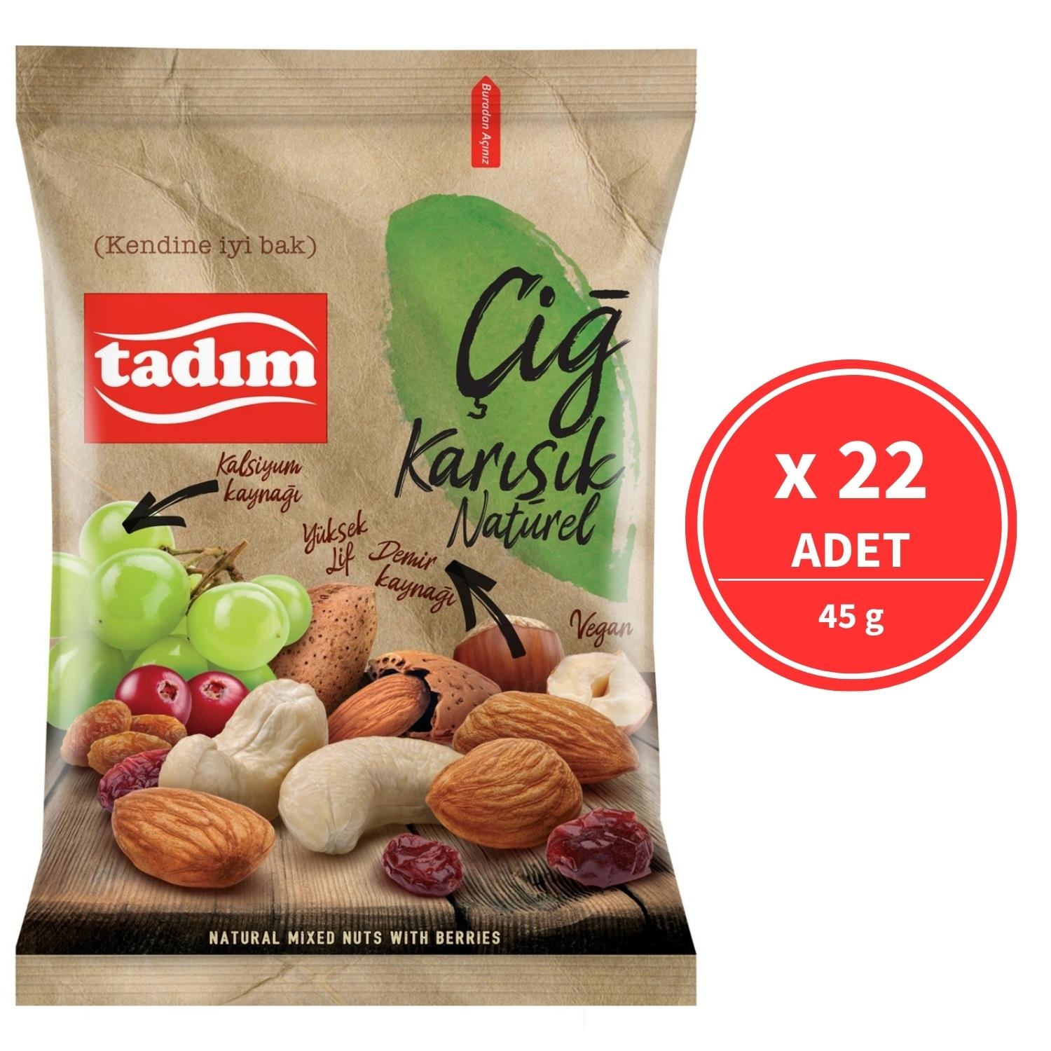Tadım Çiğ Karışık Kuruyemiş Naturel 45 Gr 22 Adet