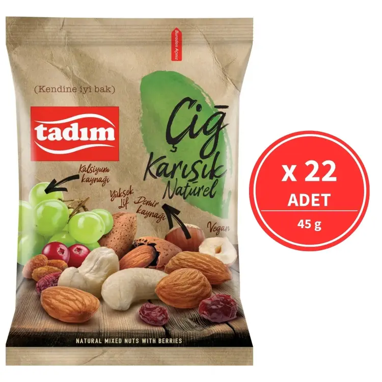 Tadım Çiğ Karışık Kuruyemiş Naturel 45 Gr 22 Adet - 1