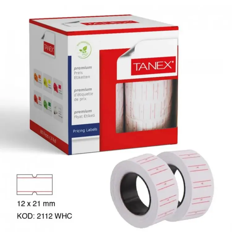 Tanex 12x21 mm Çizgili Beyaz Fiyat Etiket 800 Adet 6 Rulo - 1