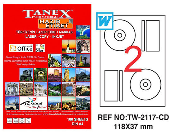 Tanex Lazer Etiket CD TW-2117 118x37 mm 100 Adet