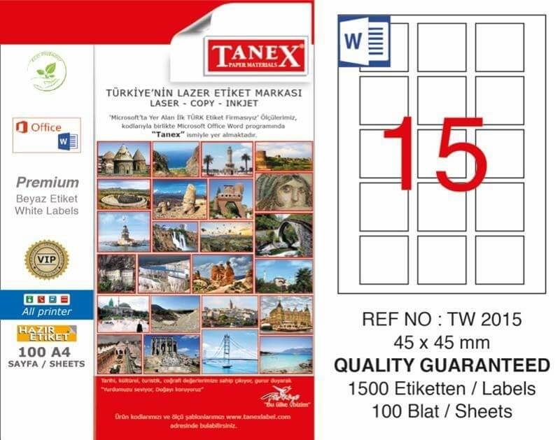 Tanex Lazer Etiket TW-2015 45x45 mm 100 Adet