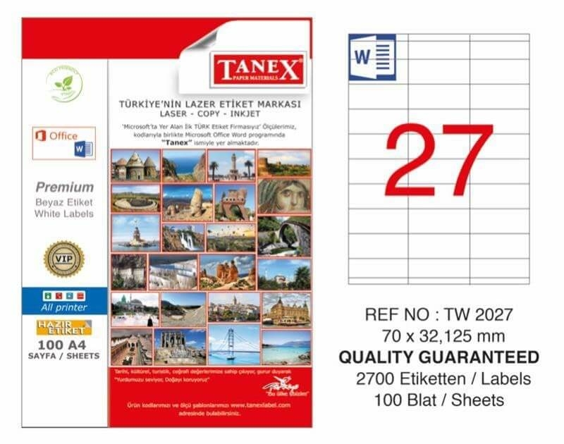 Tanex Lazer Etiket TW-2027 70x32 125 mm 100 Adet