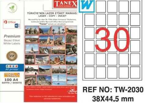 Tanex Lazer Etiket TW-2030 38x44.5 mm 100 Adet