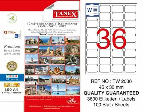 Tanex Lazer Etiket TW-2036 45x30 mm 100 Adet - 1