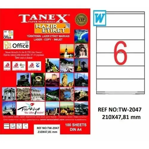 Tanex Lazer Etiket TW-2047 210x47.81 mm 100 Adet - 1