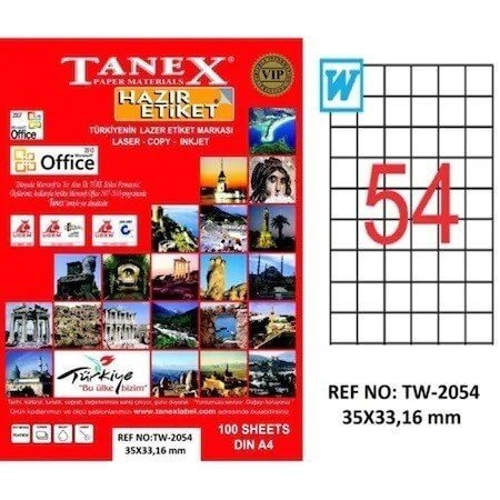 Tanex Lazer Etiket TW-2054 35x33.16 mm 100 Adet