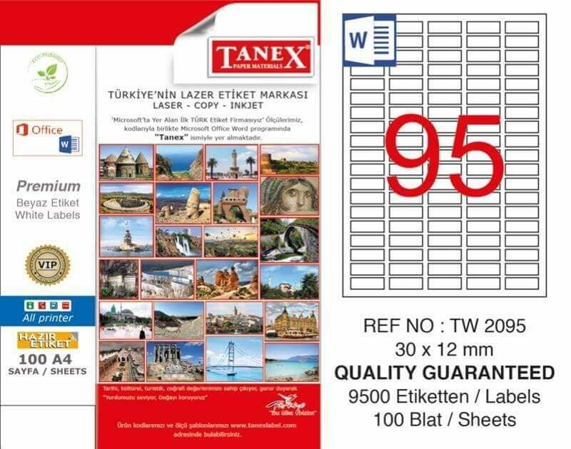 Tanex Lazer Etiket TW-2095 30x12 mm 100 Adet