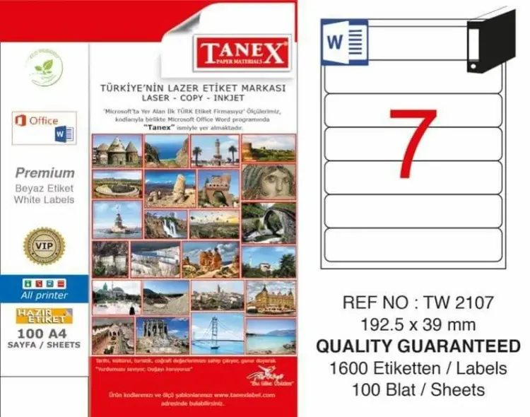 Tanex Lazer Etiket TW-2107 192.5x39 mm 100 Adet - 1