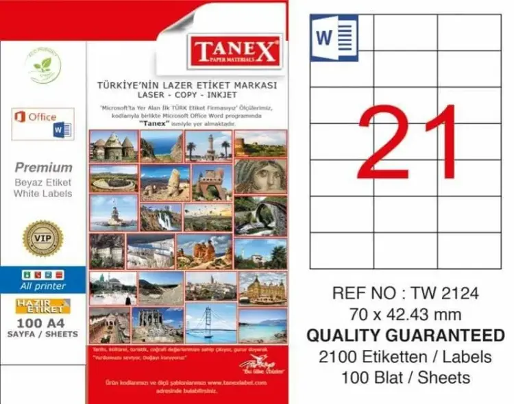 Tanex Lazer Etiket TW-2124 70x42.43 mm 100 Adet - 1