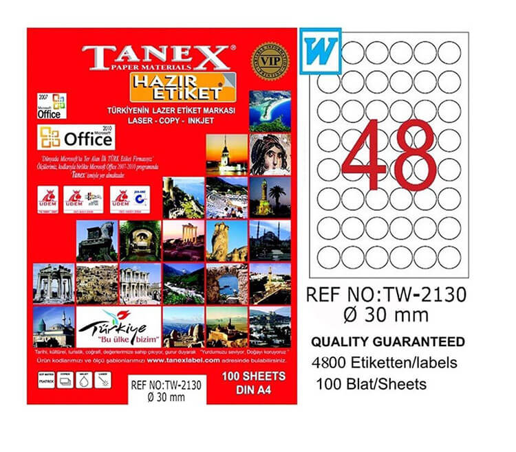 Tanex Lazer Etiket TW-2130 30 mm 100 Adet