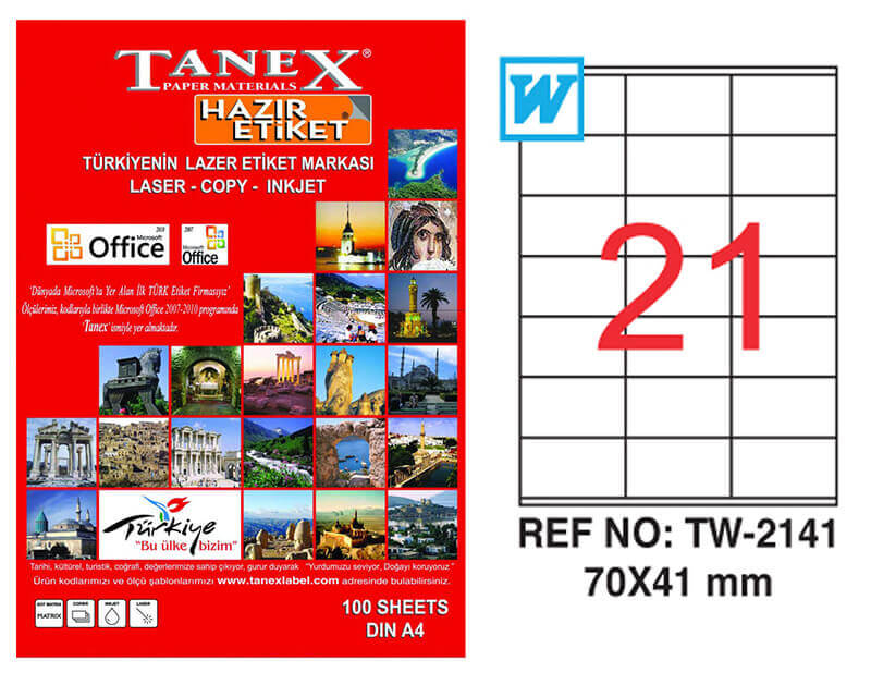 Tanex Lazer Etiket TW-2141 70x41 mm 100 Adet