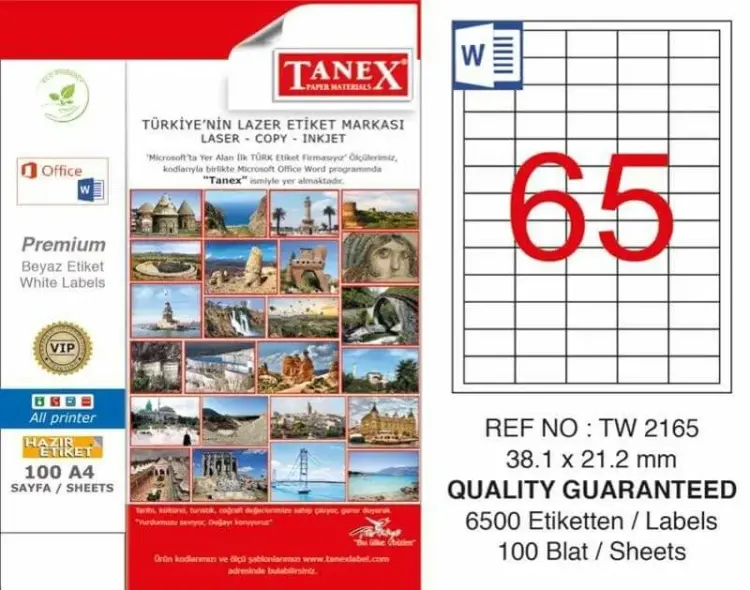 Tanex Lazer Etiket TW-2165 38.1x21.2 mm 100 Adet - 1