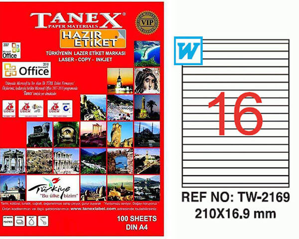 Tanex Lazer Etiket TW-2169 210x16.9 mm 100 Adet