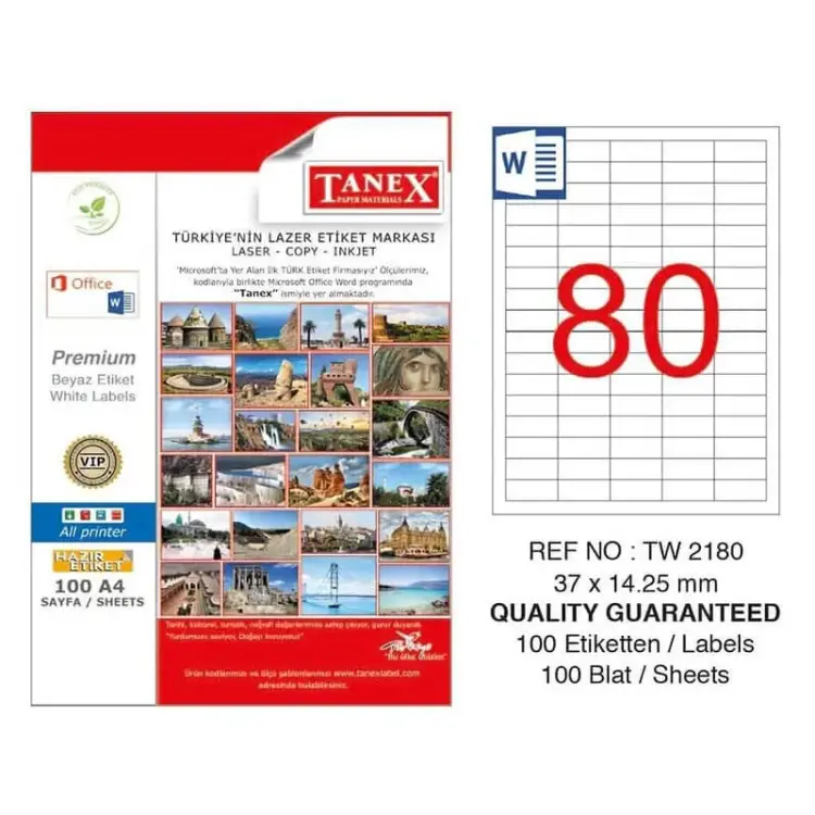 Tanex Lazer Etiket TW-2180 37x14.25 mm 100 Adet - 1