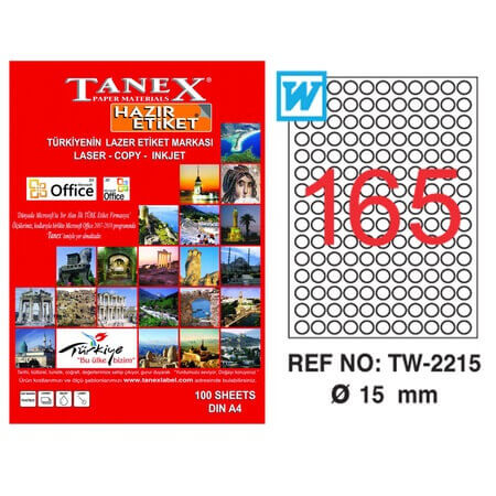 Tanex Lazer Etiket TW-2215 15 mm 100 Adet