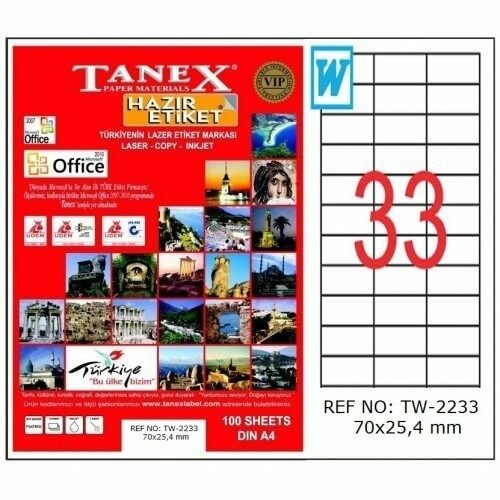 Tanex Lazer Etiket TW-2233 70x25.4 mm 100 Adet