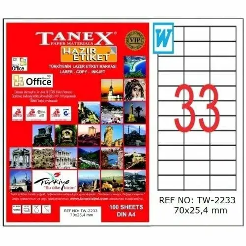 Tanex Lazer Etiket TW-2233 70x25.4 mm 100 Adet - 1
