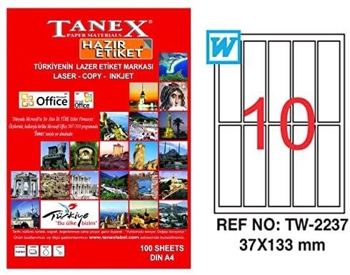 Tanex Lazer Etiket TW-2237 37x133 mm 100 Adet