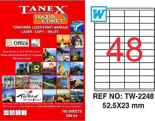 Tanex Lazer Etiket TW-2248 52.5x23 mm 100 Adet