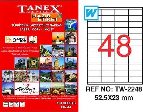 Tanex Lazer Etiket TW-2248 52.5x23 mm 100 Adet - 1