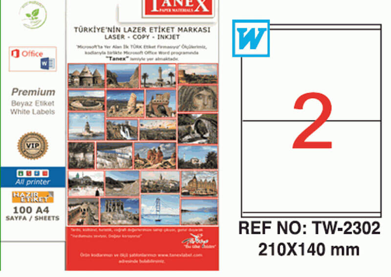 Tanex Lazer Etiket TW-2302 210x140 mm 100 Adet
