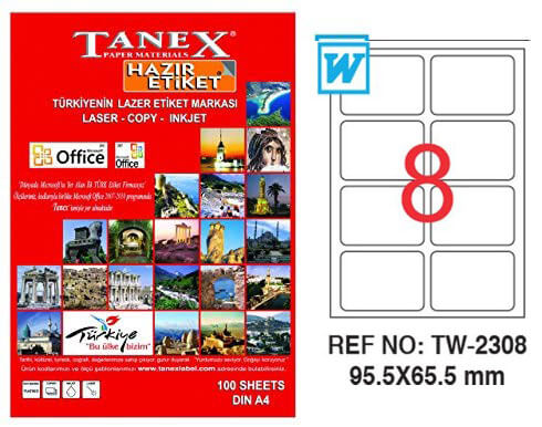 Tanex Lazer Etiket TW-2308 95.5x65.5 mm 100 Adet
