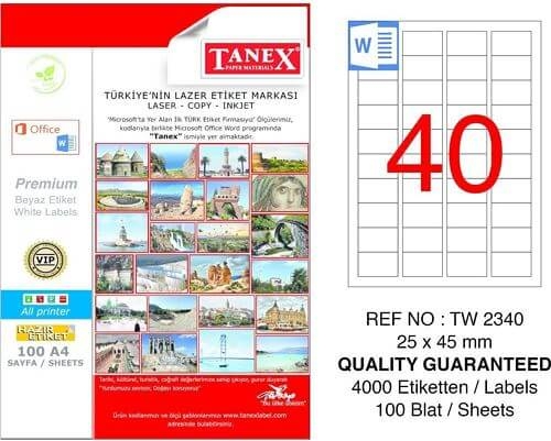 Tanex Lazer Etiket TW-2340 25x45 mm 100 Adet