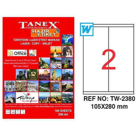 Tanex Lazer Etiket TW-2380 105x280 mm 100 Adet