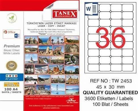 Tanex Lazer Etiket TW-2453 45x30 mm 100 Adet