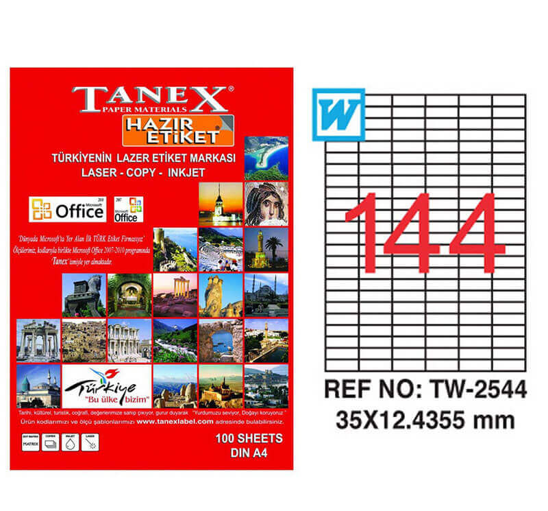Tanex Lazer Etiket TW-2544 35x12.4355 mm 100 Adet