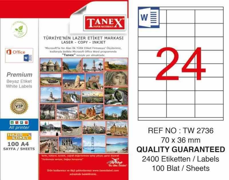 Tanex Lazer Etiket TW-2736 70x36 mm 100 Adet