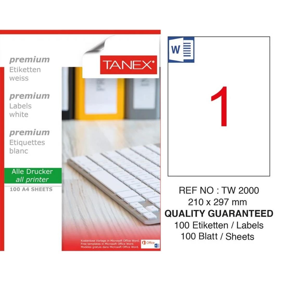 Tanex Tw-2000 210x297 mm Sökülebilir Lazer Etiket 100 Adet